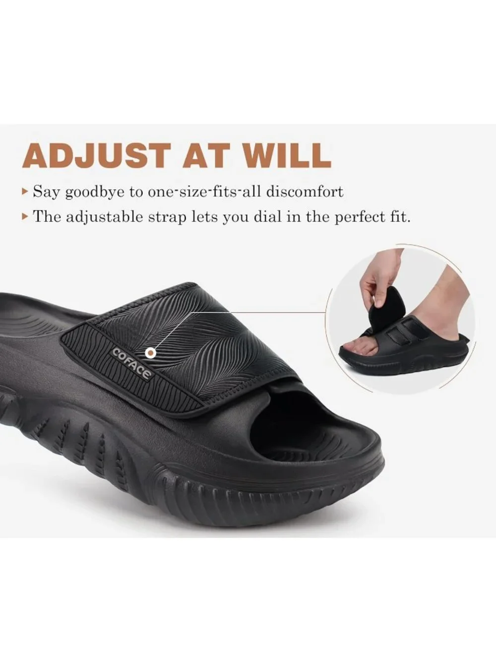 Men's All Black Recovery Sandals Orthopaedic Plantar Fascistic Walking Casual